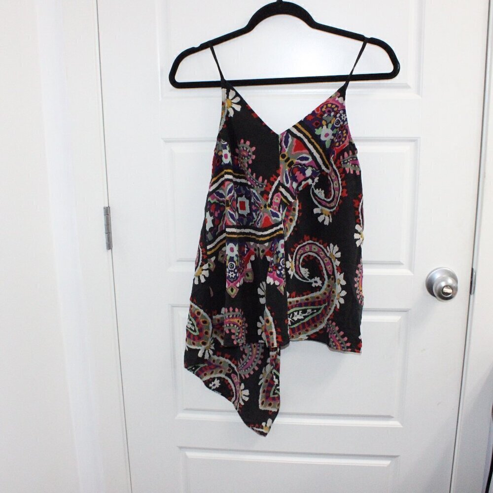 3/$30 Anthropologie HD in Paris Paisley 100% Silk Tank 2 Black Asymmetrical